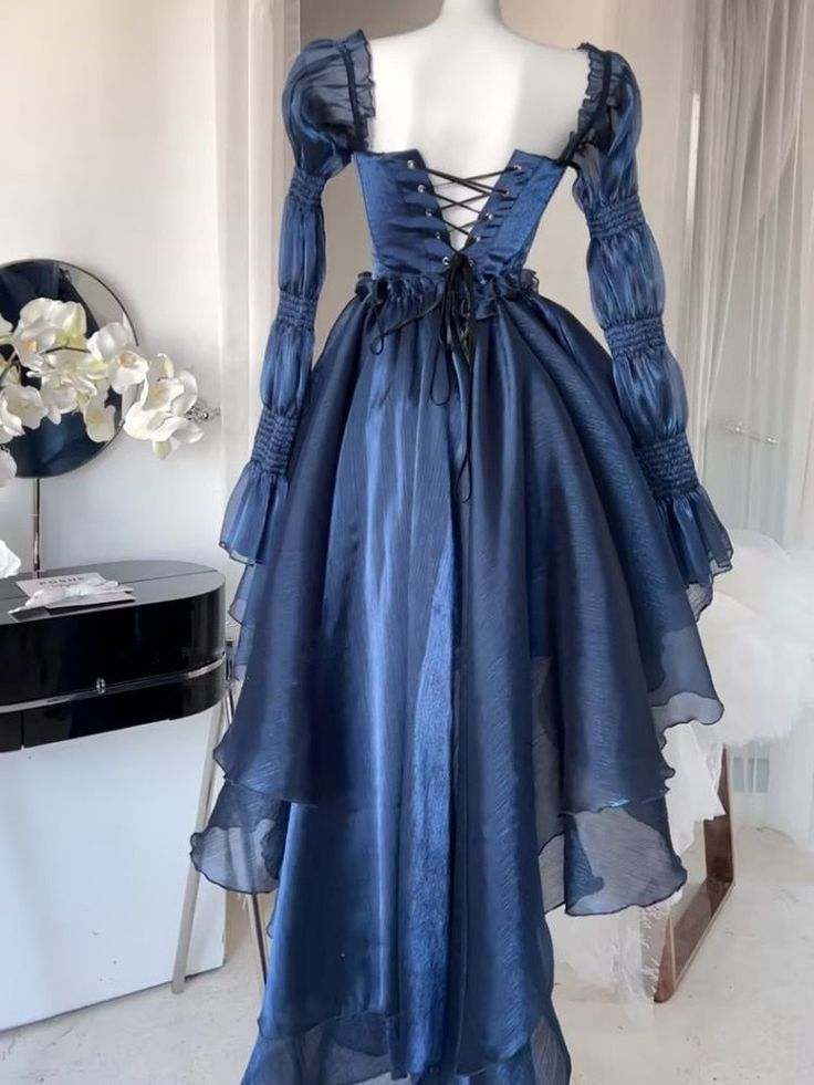 New Vintage Navy Blue Ruffle Casual Fashion Party Prom Dress HZ1023