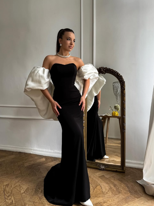 Black Velvet Strapless Mermaid Prom Dress Evening Dress HZ1023