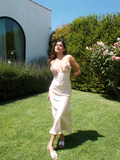 Beige A Line Spaghetti Strap Floral Satin Prom Dress Evening Dress HZ1023