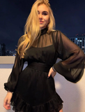 Simple A Line Round Neck Long Sleeve White Chiffon Short Homecoming Dress Outfits HZ1023