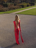 Sexy Red Sheath Straps Satin Open Back Long Wedding Guest Dress Party Dress HZ1023
