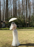 Pretty A Line 3D Floral Tulle Long Prom Dress Wedding Dress HZ1023