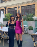 Hot Pink Sheath Strapless Velvet Short Party Dress Evening Dress HZ1023