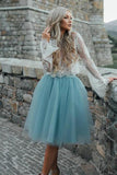 Cute Hot Sales Long Sleeves White Lace Knee Length Homecoming Dresses Party Gowns HZ1023