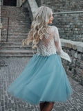 Cute Hot Sales Long Sleeves White Lace Knee Length Homecoming Dresses Party Gowns HZ1023