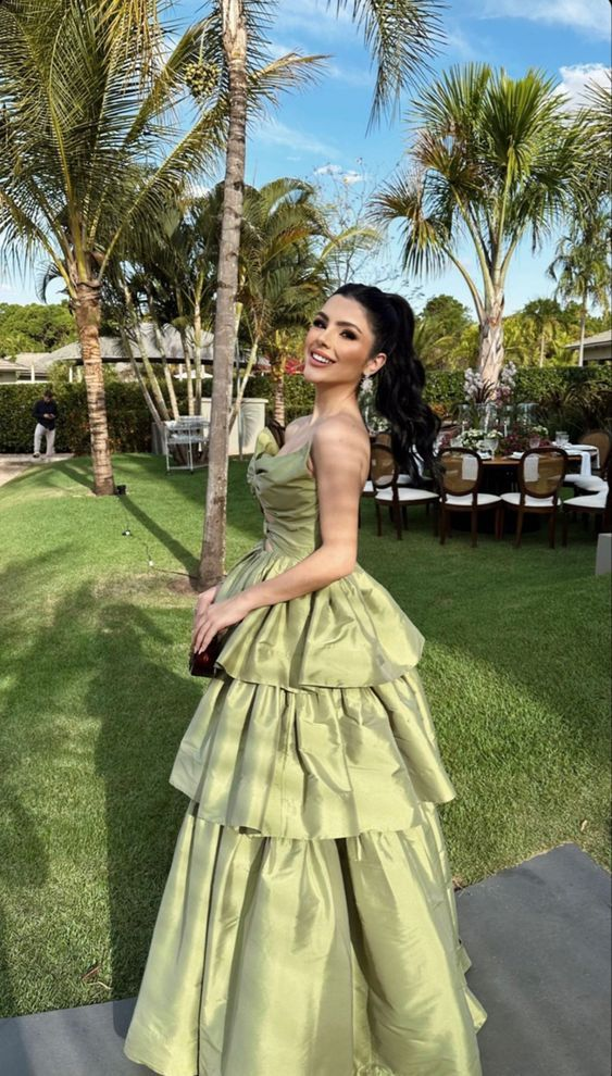 A-Line Sage Green Prom Dress Wedding Party Evening Dress HZ1023