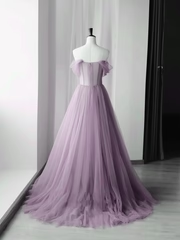 Beautiful Purple Tulle Sweetheart Off Shoulder Long Prom Dress HZ1023