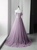 Beautiful Purple Tulle Sweetheart Off Shoulder Long Prom Dress HZ1023