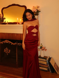 Sweet Strapless Satin A Line Prom Dress Long Party Evening Dress HZ1023