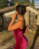 Hot Pink Sheath Strapless Velvet Short Party Dress Evening Dress HZ1023