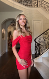 Pretty Off The Shoulder Ruched Sheath Short Prom Dress Homecoming Dress HZ1023