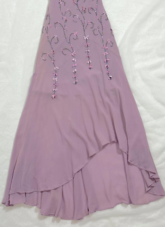 Vintage A Line Spaghetti Straps Beaded Purple Chiffon Prom Dress Party Dress HZ1023