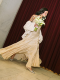 Simple A Line Spaghetti Strap Light Champagne Satin Evening Dress Party Dress HZ1023