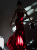 Stunning Burgundy Mermaid Spaghetti Strap Layered Chiffon Prom Dress Party Dress Date Dresses HZ1023