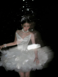 Cute A Line Strapless White Satin Tulle Short Party Dress Birthday Dress HZ1023