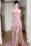 Romantic A Line Off the Shoulder Floral Tulle Prom Dress 16th Birthday Dress HZ1023