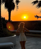Ivory A Line V Neck Satin Open Back Short Homecoming Dress Outfits HZ1023