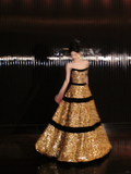 Shiny Golden Sequin Ball Gown Strapless Long Party Dress Prom Dress Formal Dress HZ1023