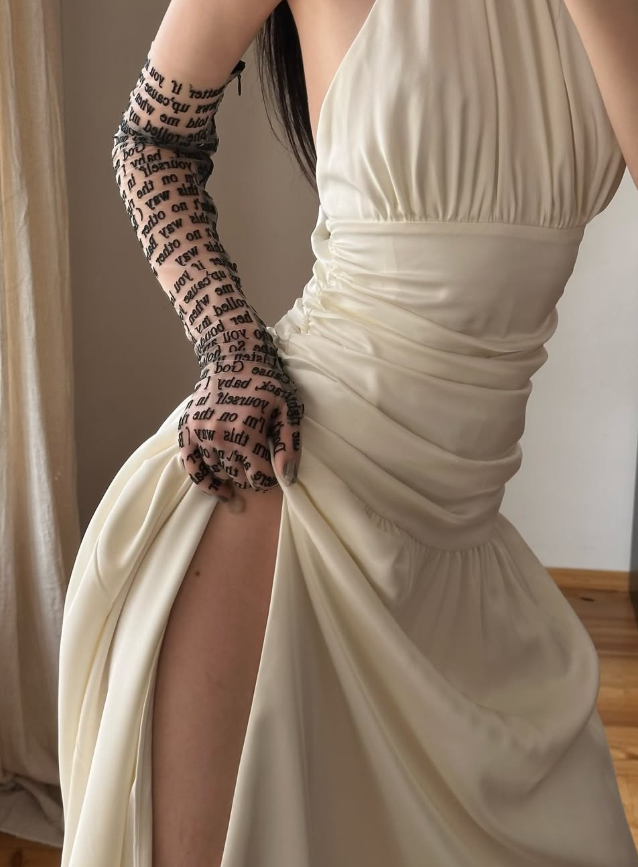 Simple Ivory A Line Halter Pleated Satin Slit Open Back Evening Dress Party Dress HZ1023
