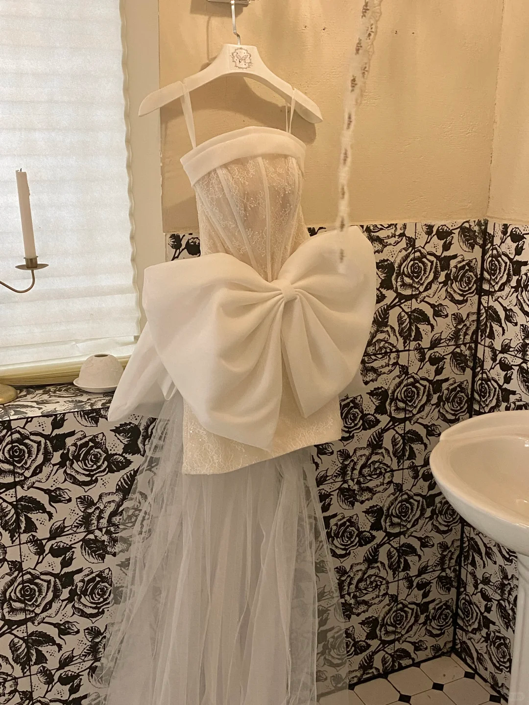 White Bow A Line Strapless Beaded Lace Satin Short Homecoming Dress Birthday Dress HZ1023