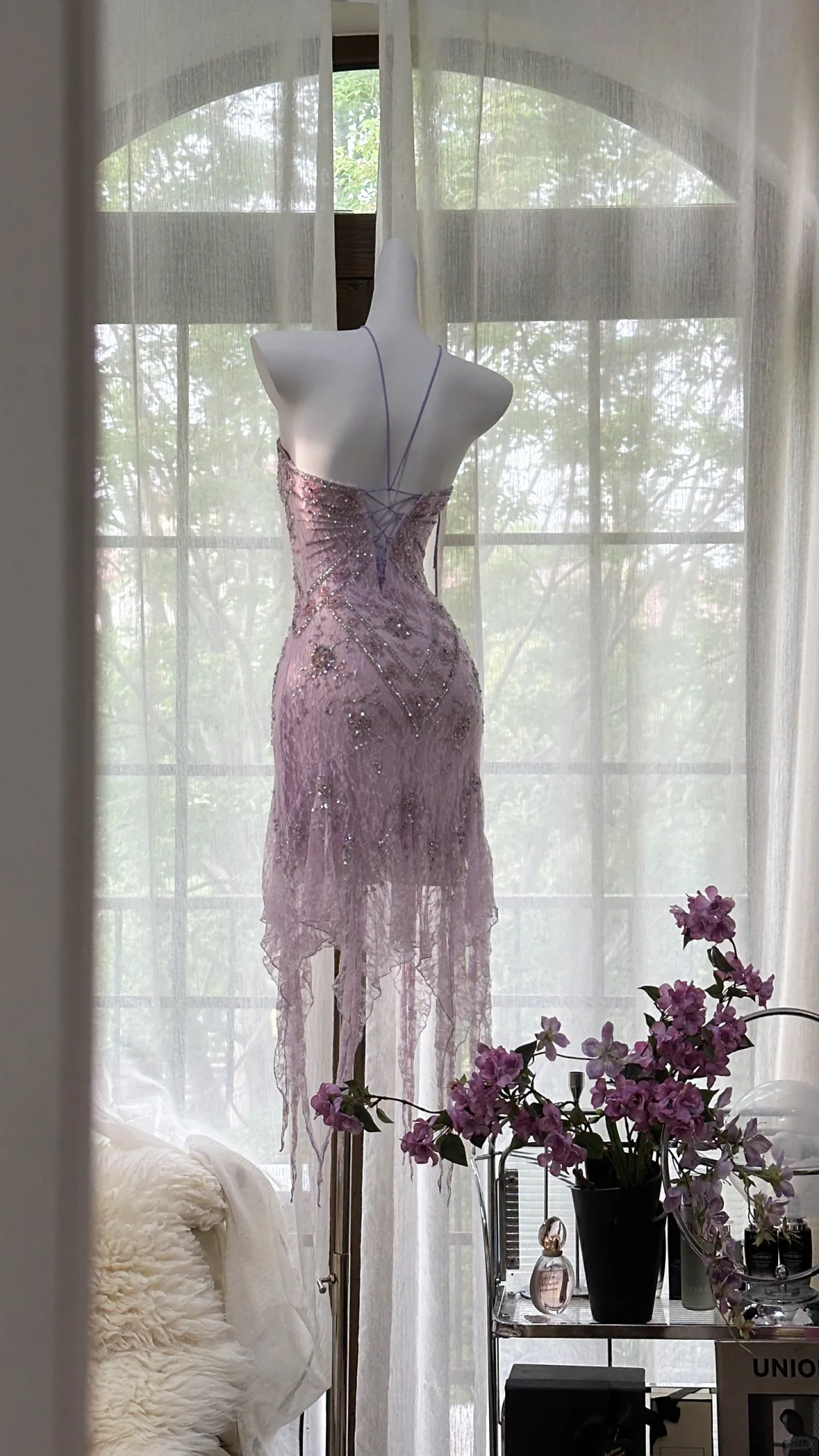 Stunning A Line Strapless Purple Rhinestone Lace Short Homecoming Dress Birthday Dress HZ1023