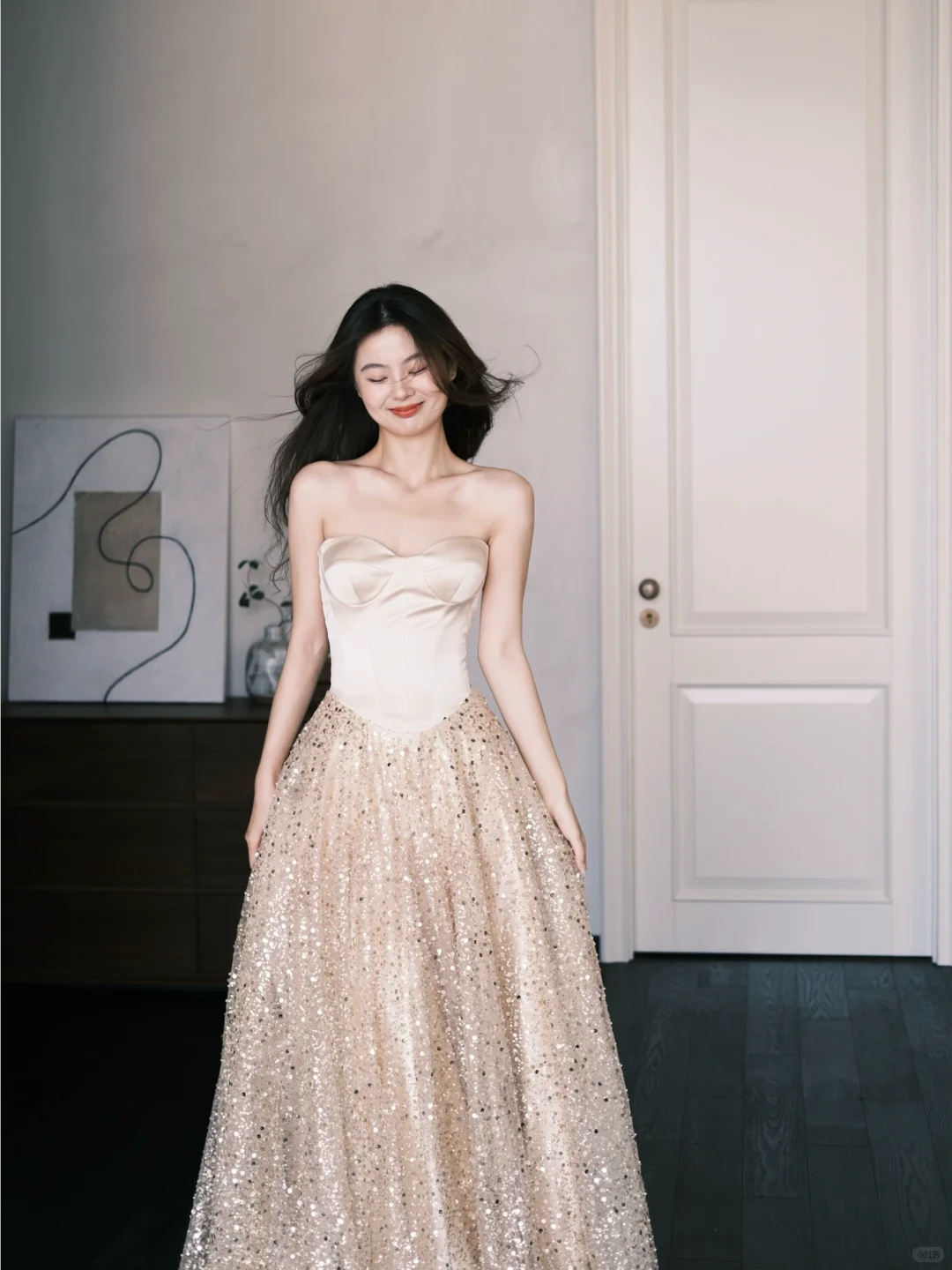A Line Sweetheart Neck Champagne Satin Sequin Prom Dress Party Dresses HZ1023
