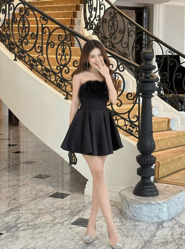 Cute Black A Line Strapless Corset Feather Satin Short Homecoming Dress Cocktail Dress HZ1023