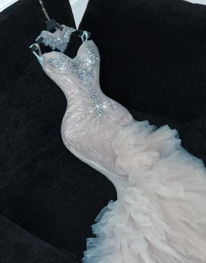 Mermaid Beaded Sweetheart Neck Tulle Long Prom Dress Evening Dress Party Dress HZ1023