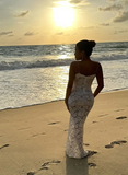 White Sheath Strapless Exquisite Lace Party Dress Evening Dress Prom Dress HZ1023