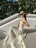 Romantic A Line Strapless White Sequin Chiffon Long Party Dress Evening Dress HZ1023