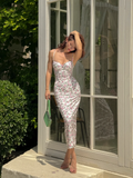 Vintage Sheath Spaghetti Strap Pink Print Floral Satin Prom Dress Evening Dress HZ1023