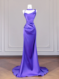 Stunning Purple Mermaid Spaghetti Strap Satin Long Prom Dress Party Dress HZ1023