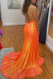 Mermaid Slit Prom Dress With Floral Appliques,Light Blue Sequin Evening Dress HZ1023