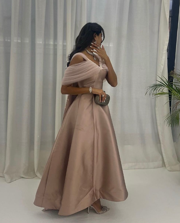 A Line Off the Shoulder Rhinestone Satin Prom Dress Evening Dress HZ1023