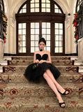 Simple Black A Line Sweetheart Neck Tulle Short Birthday Dress Homecoming Dress HZ1023