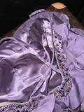 Vintage Mermaid Spaghetti Strap Purple Sequin Beaded Satin Long Sweep Party Dress Evening Dress HZ1023