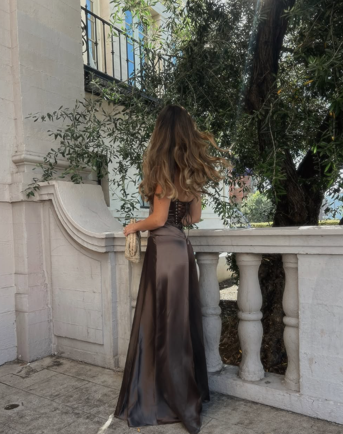 Simple Brown Spaghetti Straps A Line Prom Dress Party Dress HZ1023
