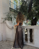 Simple Brown Spaghetti Straps A Line Prom Dress Party Dress HZ1023