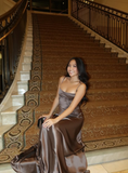 Simple Brown Spaghetti Straps A Line Prom Dress Party Dress HZ1023