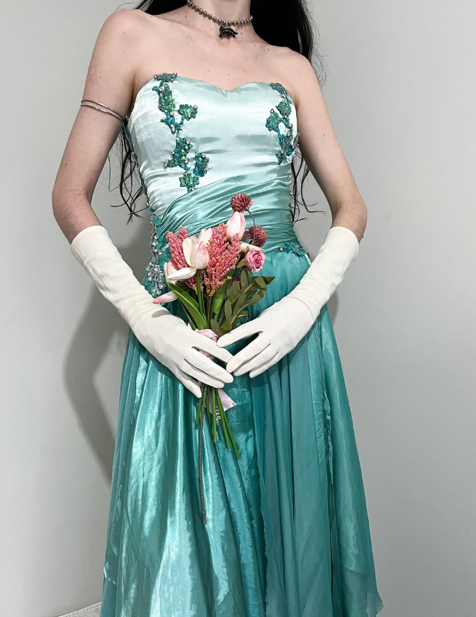 Blue Ombre Vintage A Line Sweetheart Neck Appliques Satin Chiffon Prom Dress Evening Dress HZ1023