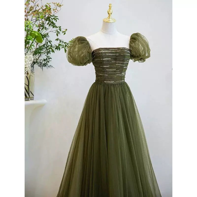 Simple A line Green Long Prom Dresses HZ1023