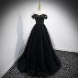 A line Off the Shoulder Black Long Prom Dresses HZ1023