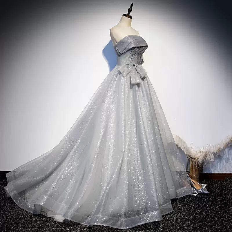 Ball Gown Strapless Tulle Long Prom Dresses HZ1023
