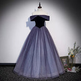Princess Off The Shoulder Grape Tulle Prom Dresses Sexy Evening Dress HZ1023