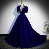 Royal Blue Long V Neckline Prom Dresses Sexy Evening Dress HZ1023