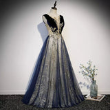 Navy Blue Tulle Long Prom Dresses HZ1023