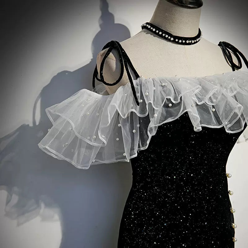 Off the Shoulder Mermaid Black Prom Dresses Sexy Evening Dress HZ1023