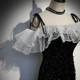 Off the Shoulder Mermaid Black Prom Dresses Sexy Evening Dress HZ1023