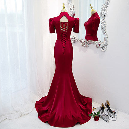 Mermaid Red Satin Prom Dresses HZ1023