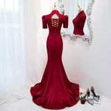 Mermaid Red Satin Prom Dresses HZ1023